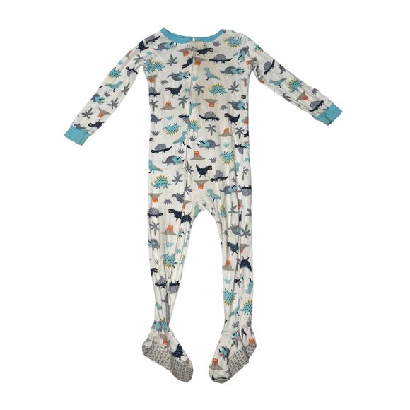 Carters Sleeper Toddler Baby 3T White Blue Dinosaur Footed Long Sleeve Bodysuit - Picture 1 of 6